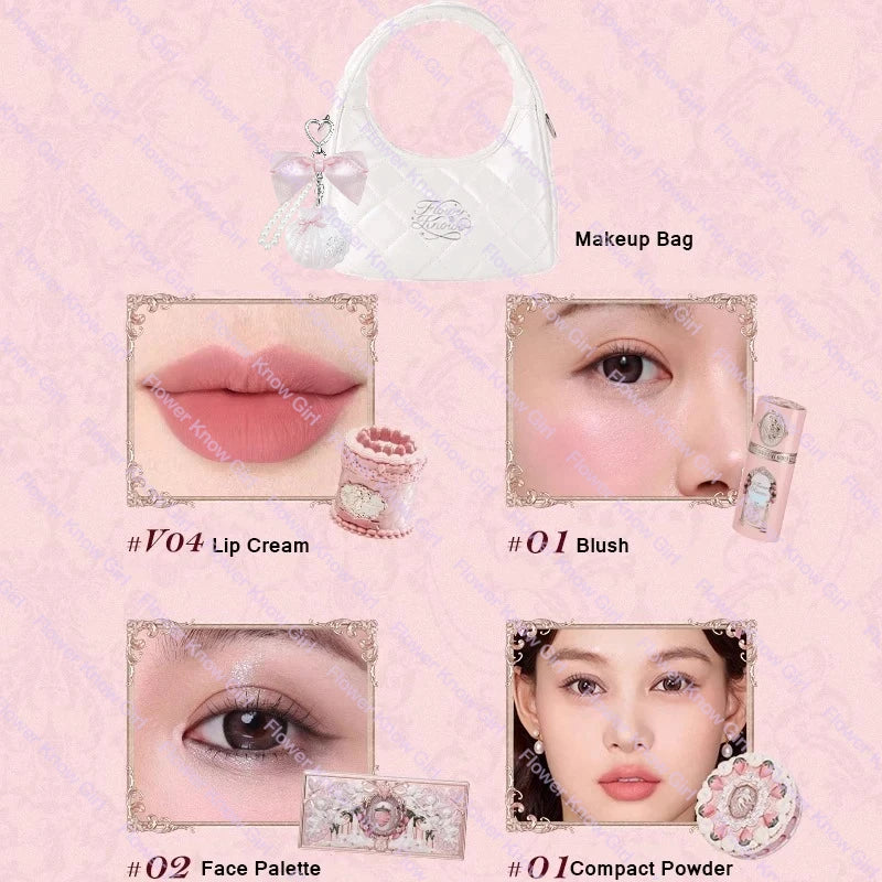 Flower Knows Strawberry Cupid Makeup Set – Full Kit Gift Box with Eyeshadow, Lip Cream, Blush & Powder