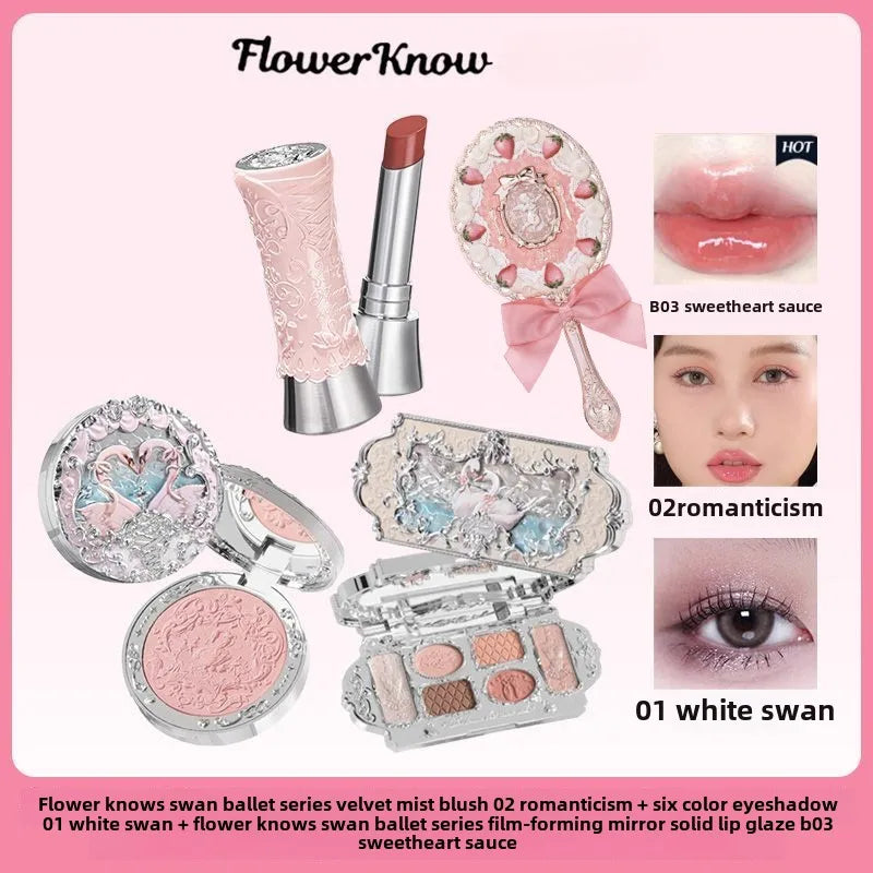 Flower Knows Swan Ballet Makeup Gift Set – Lipstick, Blush, Eyeshadow & Mirror