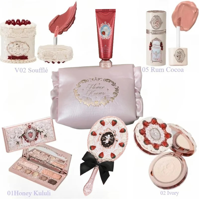 Flower Knows Strawberry Cupid Makeup Gift Set – Lip Mud, Blush & Face Palette
