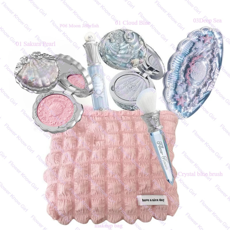 Flower Knows Shell's Jewel Makeup Kit – Full Face Set with Blush, Eyeshadow, Lip Cream & Highlighter