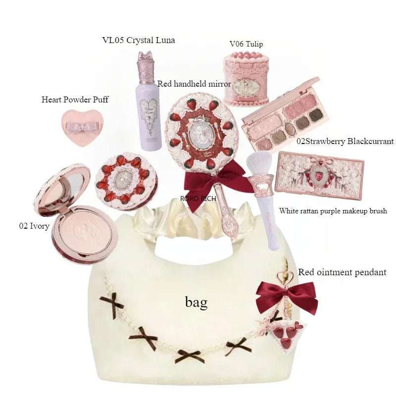 Flower Knows Strawberry Cupid Makeup Gift Box – 9-Piece Set with Eyeshadow, Blush & Lip Clay