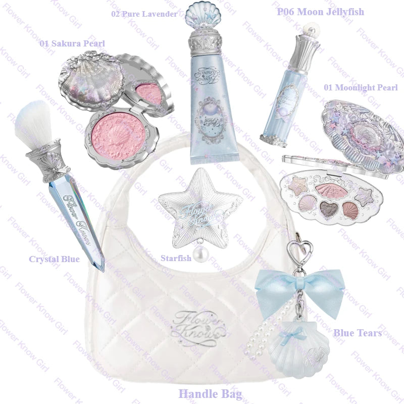 Flower Knows Shell's Jewel Mermaid Glow Set – Eyeshadow, Blush, Lip Gloss & Primer with Bag