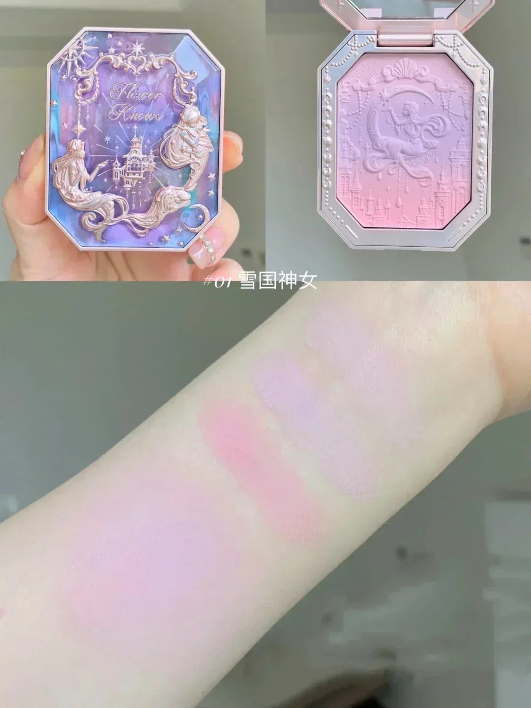 Flower Knows Moonlight Mermaid Makeup Set – Blush, Lip Gloss, Eyeshadow, Eyeliner & Mirror (Waterproof)