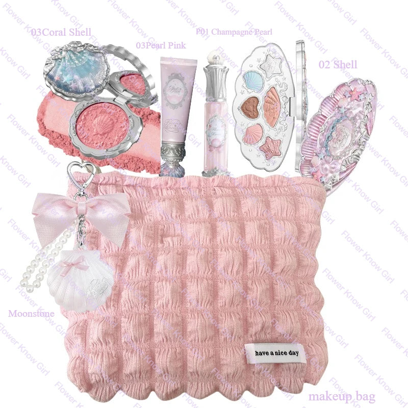 Flower Knows Shell's Jewel Makeup Kit – Full Face Set with Blush, Eyeshadow, Lip Cream & Highlighter