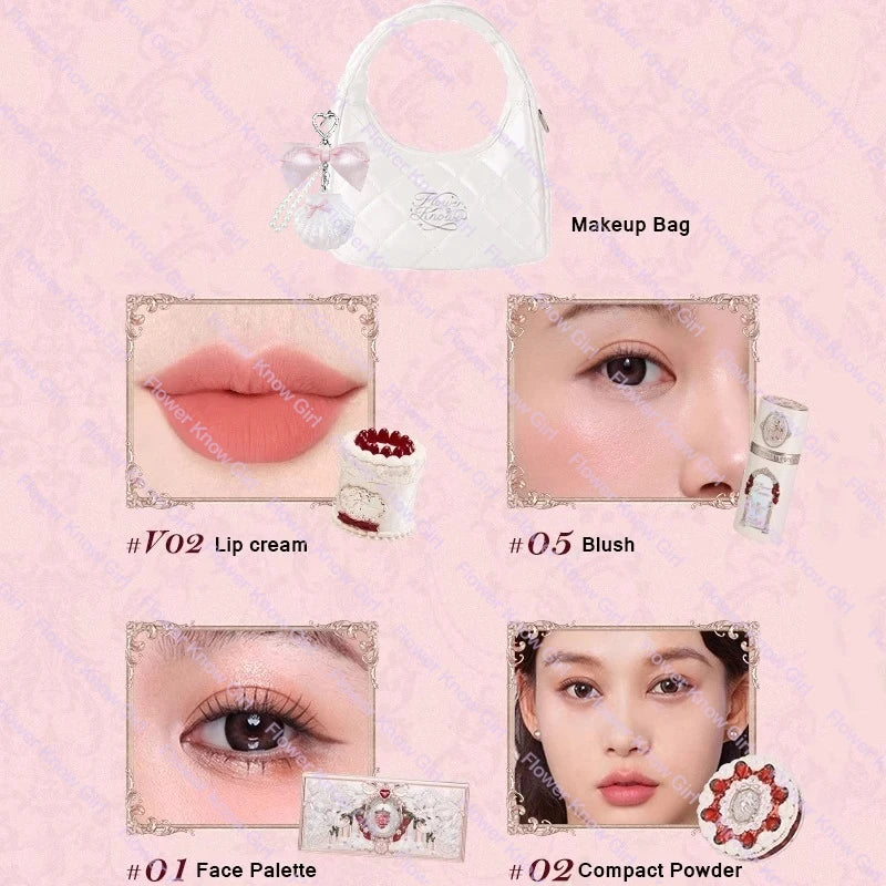 Flower Knows Strawberry Cupid Makeup Set – Full Kit Gift Box with Eyeshadow, Lip Cream, Blush & Powder