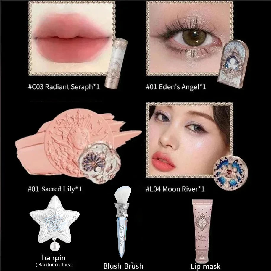 Flower Knows Little Angel Makeup Gift Set – Eyeshadow, Blush, Lipstick & Highlighter All-in-One Kit