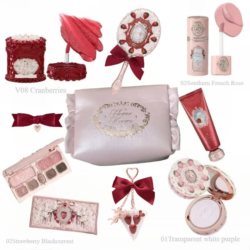 Flower Knows Strawberry Cupid Makeup Gift Set – Lip Mud, Blush & Face Palette