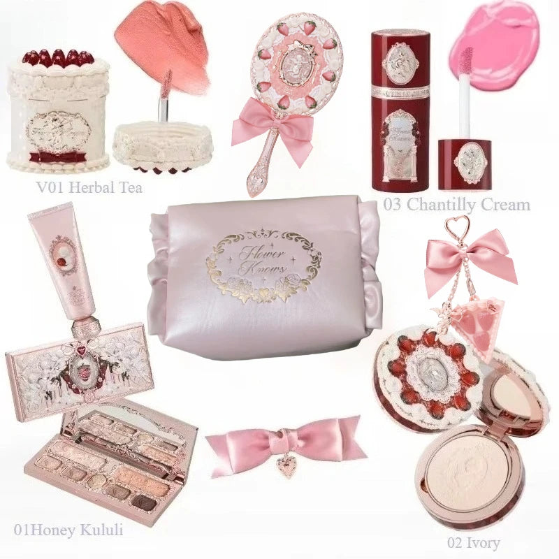 Flower Knows Strawberry Cupid Makeup Gift Set – Lip Mud, Blush & Face Palette