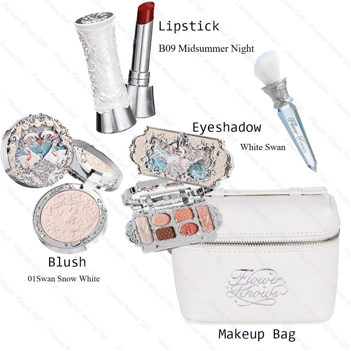 Flower Knows Strawberry Cupid Makeup Set – Full Kit Gift Box with Eyeshadow, Lip Cream, Blush & Powder
