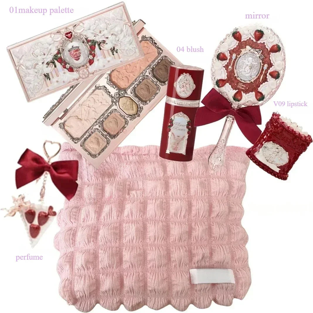 Flower Knows Strawberry Cupid Makeup Gift Box – 9-Piece Set with Eyeshadow, Blush & Lip Clay