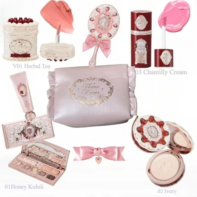 Flower Knows Strawberry Cupid Makeup Gift Set – Lip Mud, Blush & Face Palette