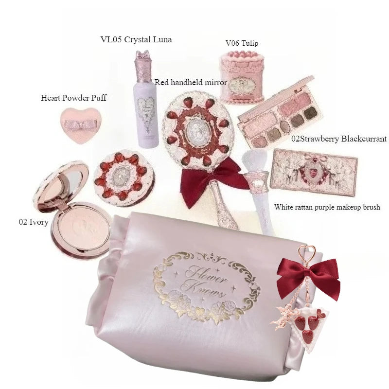 Flower Knows Strawberry Cupid Makeup Gift Set – Lip Mud, Blush & Face Palette