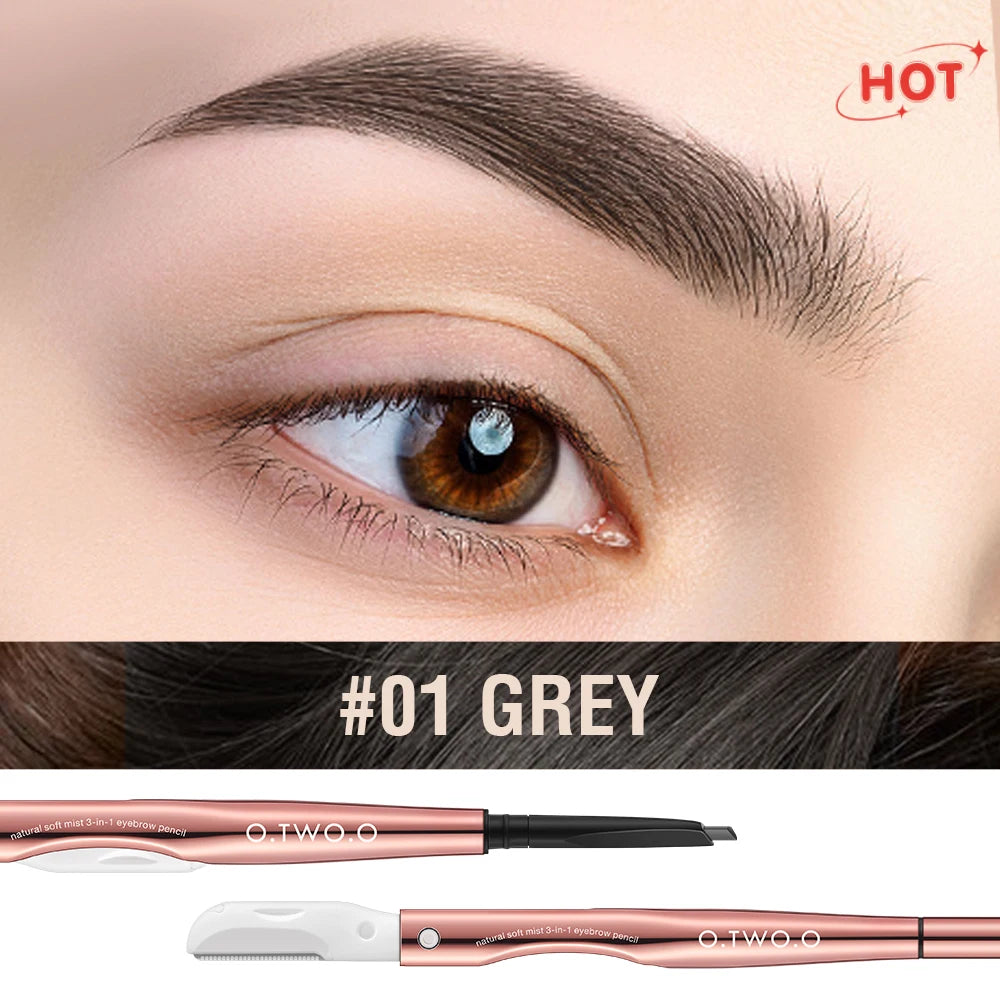 O.TWO.O 3-in-1 Eyebrow Pencil – Precise, Waterproof, Natural Look with Trimmer (4 Brown Shades)