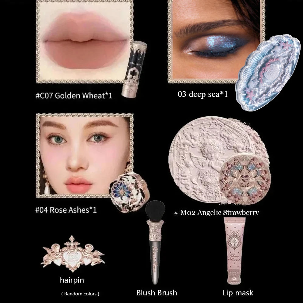Flower Knows Little Angel Makeup Gift Set – Eyeshadow, Blush, Lipstick & Highlighter All-in-One Kit