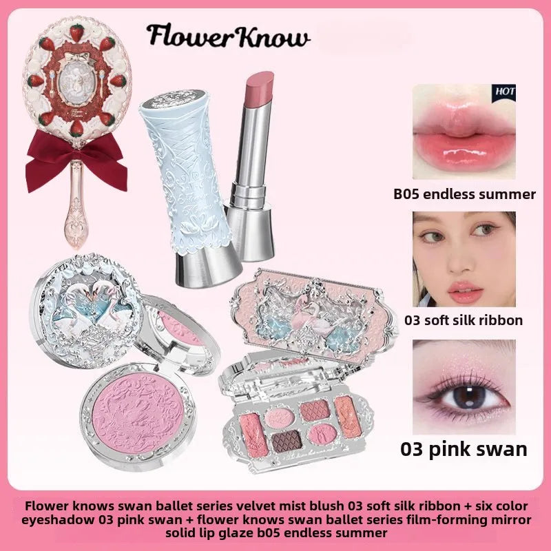 Flower Knows Swan Ballet Makeup Gift Set – Lipstick, Blush, Eyeshadow & Mirror