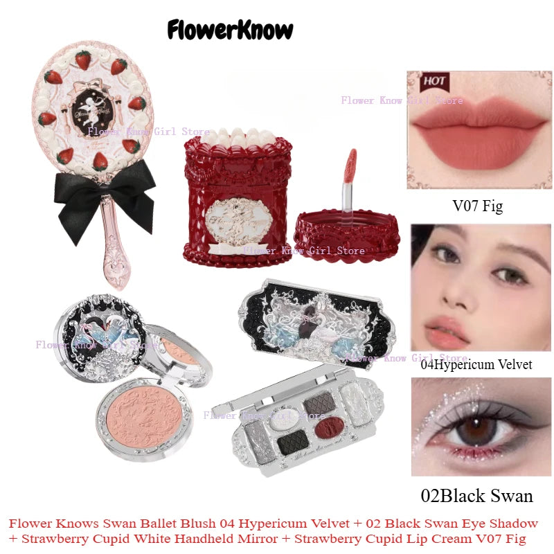 Flower Knows Swan Ballet Makeup Gift Set – Lipstick, Blush, Eyeshadow & Mirror
