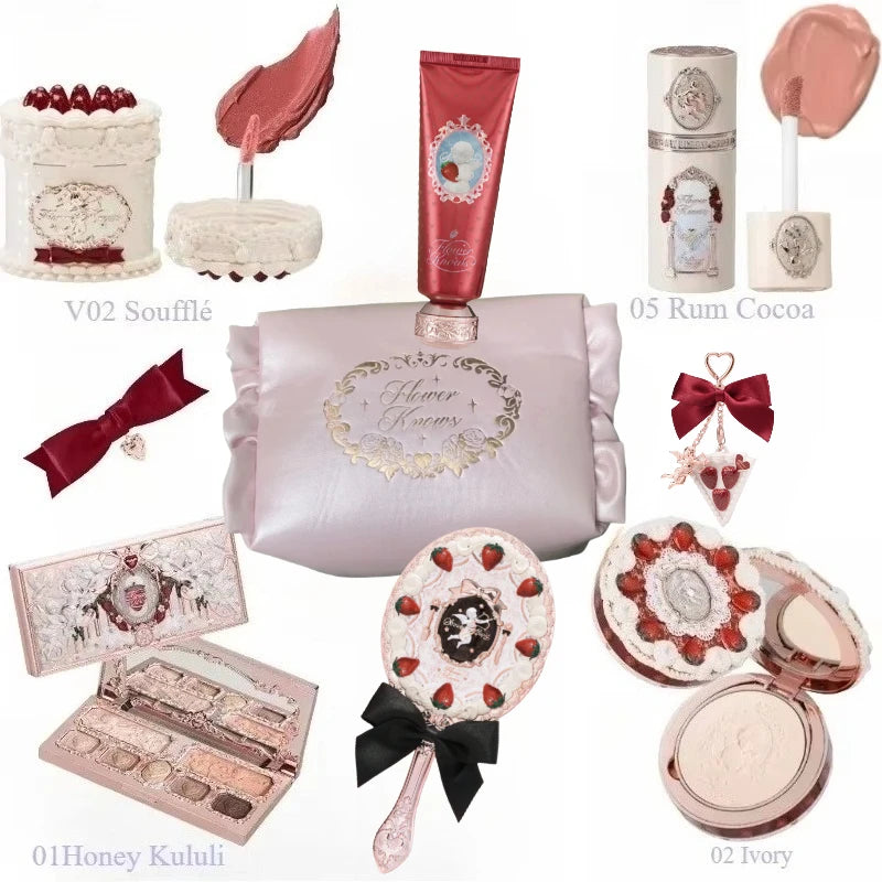 Flower Knows Strawberry Cupid Makeup Gift Set – Lip Mud, Blush & Face Palette
