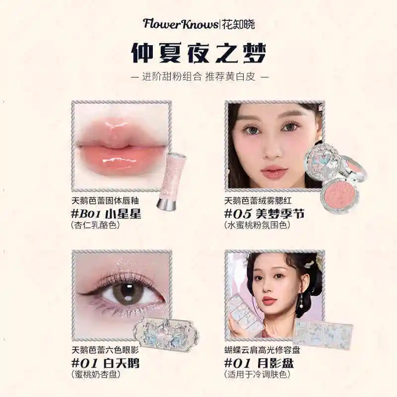 Flower Knows Swan Ballet Round Dance Makeup Gift Box – Lip Glaze & Blush Set