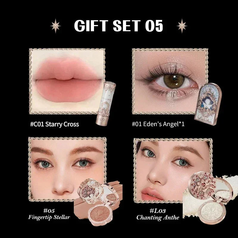 Flower Knows Little Angel Makeup Gift Set – Eyeshadow, Blush, Lipstick & Highlighter All-in-One Kit
