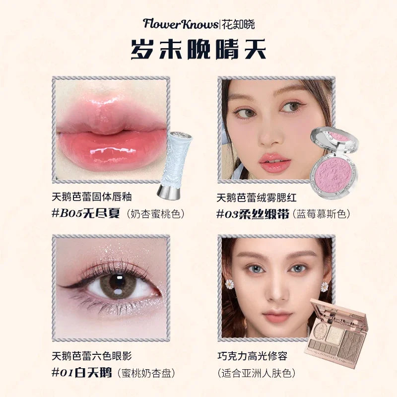 Flower Knows Swan Ballet Round Dance Makeup Gift Box – Lip Glaze & Blush Set