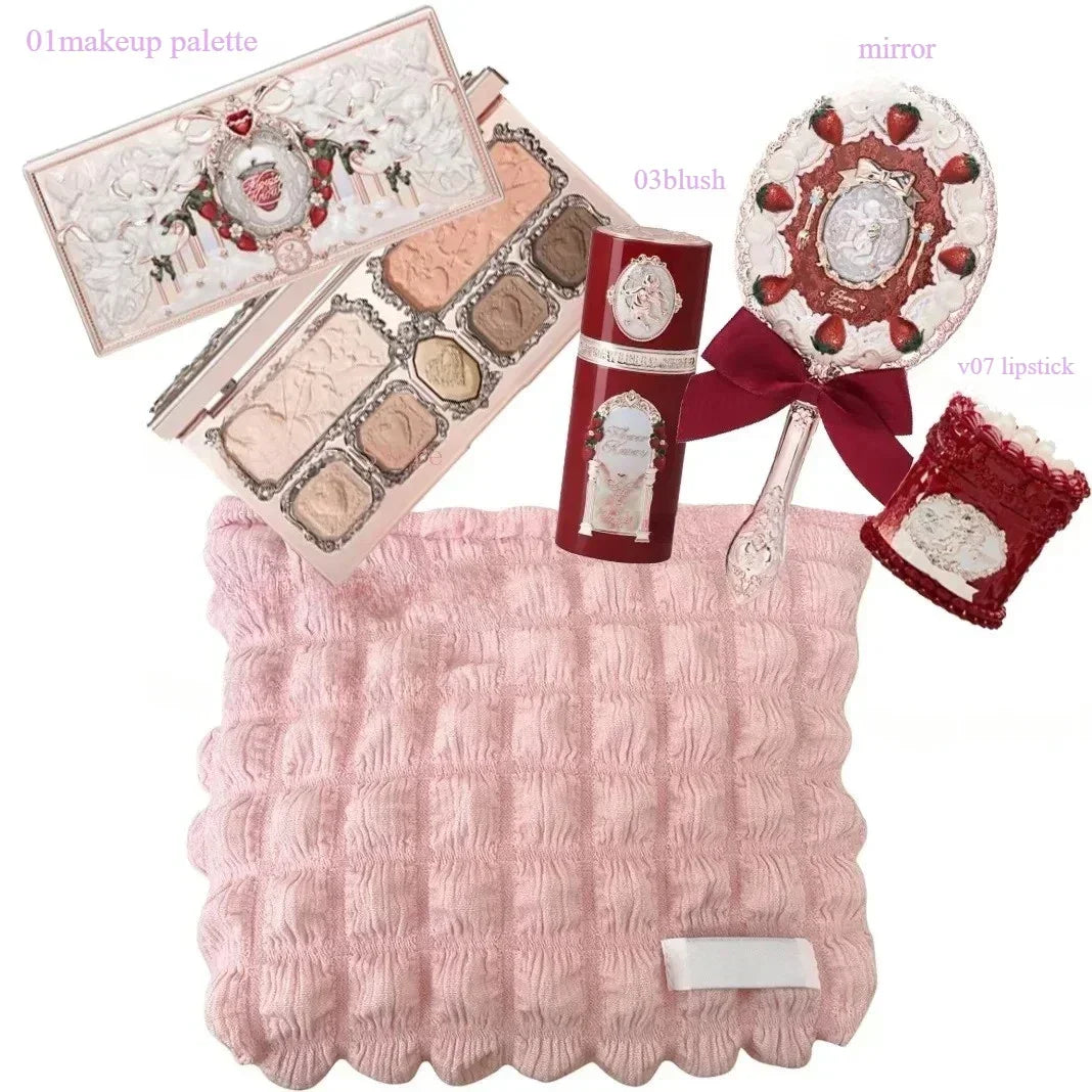 Flower Knows Strawberry Cupid Makeup Gift Box – 9-Piece Set with Eyeshadow, Blush & Lip Clay