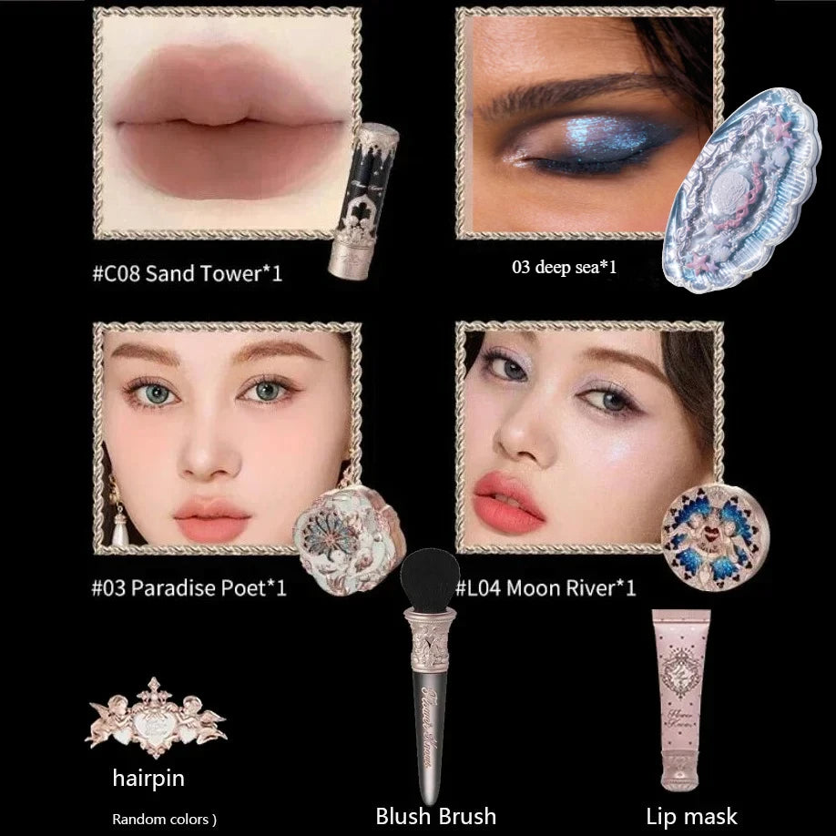 Flower Knows Little Angel Makeup Gift Set – Eyeshadow, Blush, Lipstick & Highlighter All-in-One Kit