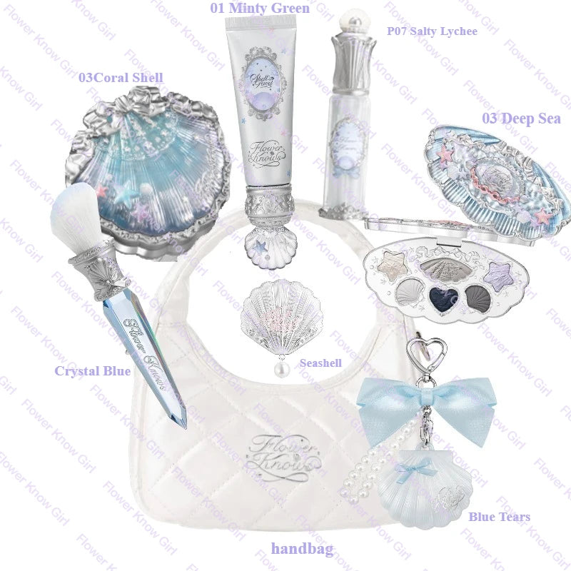 Flower Knows Shell's Jewel Mermaid Glow Set – Eyeshadow, Blush, Lip Gloss & Primer with Bag