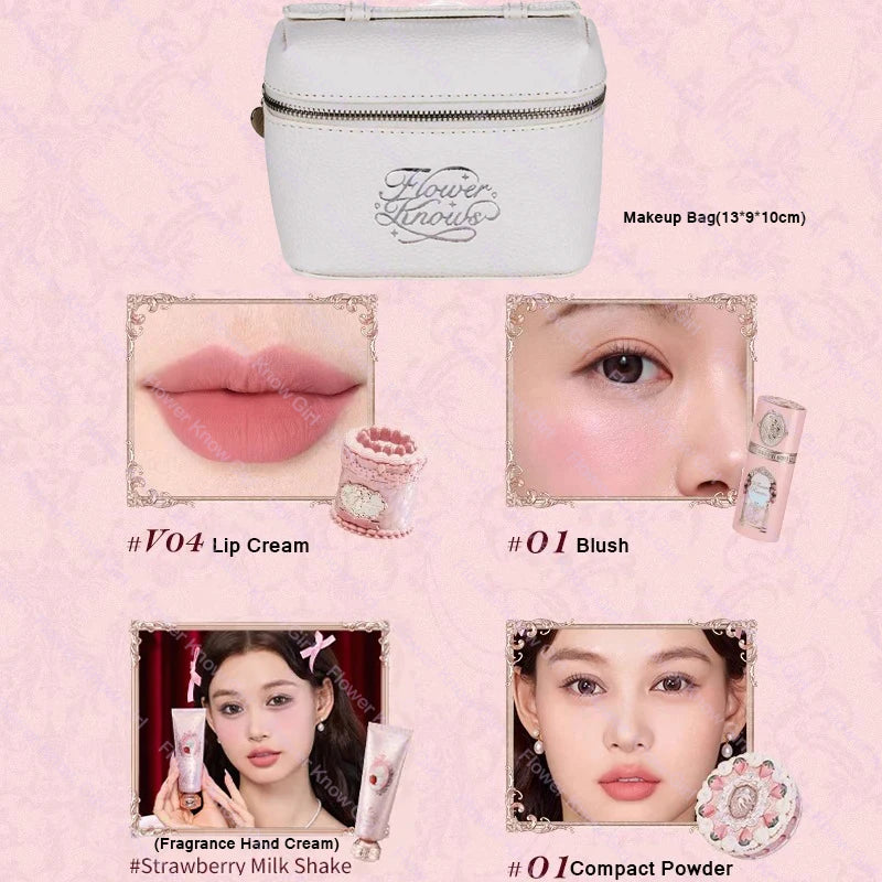 Flower Knows Strawberry Cupid Makeup Set – Full Kit Gift Box with Eyeshadow, Lip Cream, Blush & Powder
