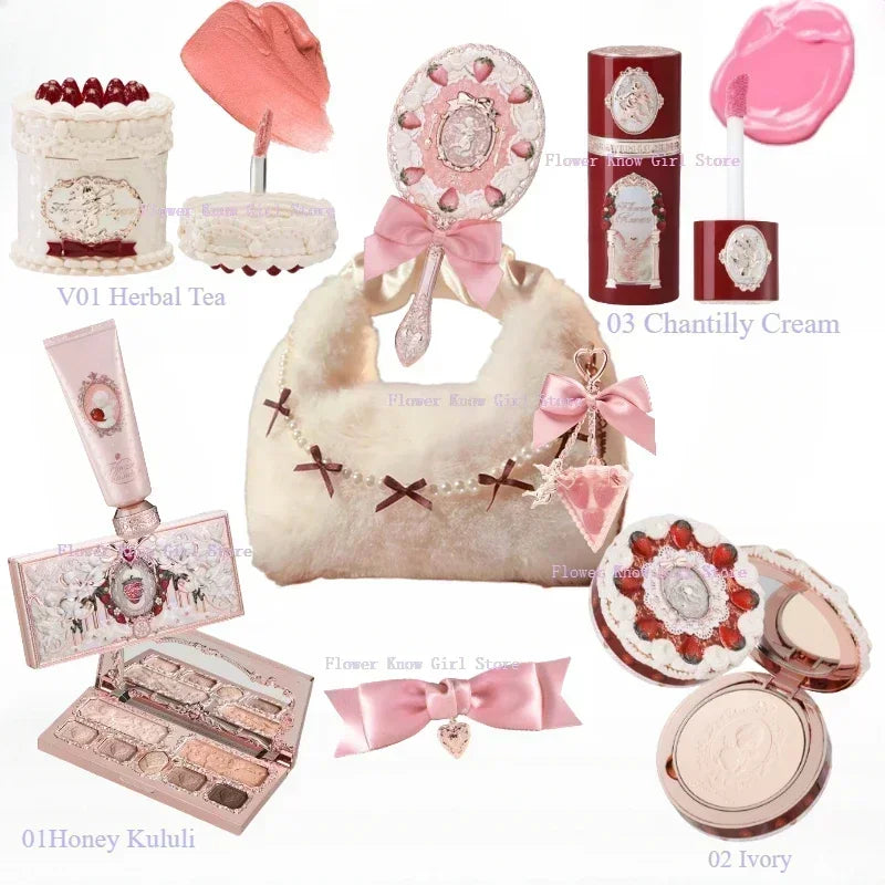 Flower Knows Strawberry Cupid Makeup Gift Box – 9-Piece Set with Eyeshadow, Blush & Lip Clay