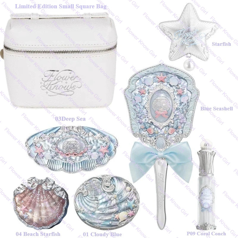 Flower Knows Shell's Jewel Mermaid Glow Set – Eyeshadow, Blush, Lip Gloss & Primer with Bag