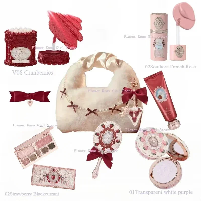 Flower Knows Strawberry Cupid Makeup Gift Box – 9-Piece Set with Eyeshadow, Blush & Lip Clay