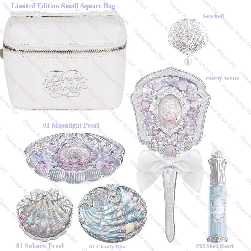 Flower Knows Shell's Jewel Mermaid Glow Set – Eyeshadow, Blush, Lip Gloss & Primer with Bag