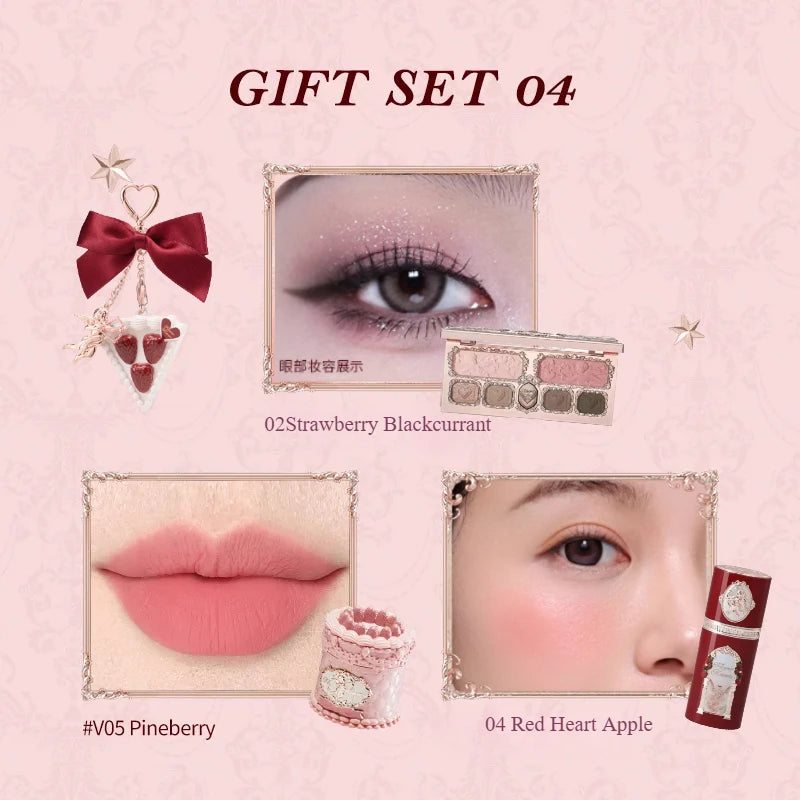 Flower Knows Strawberry Cupid Makeup Gift Set – Palette, Lip Cream, Blush & Puff
