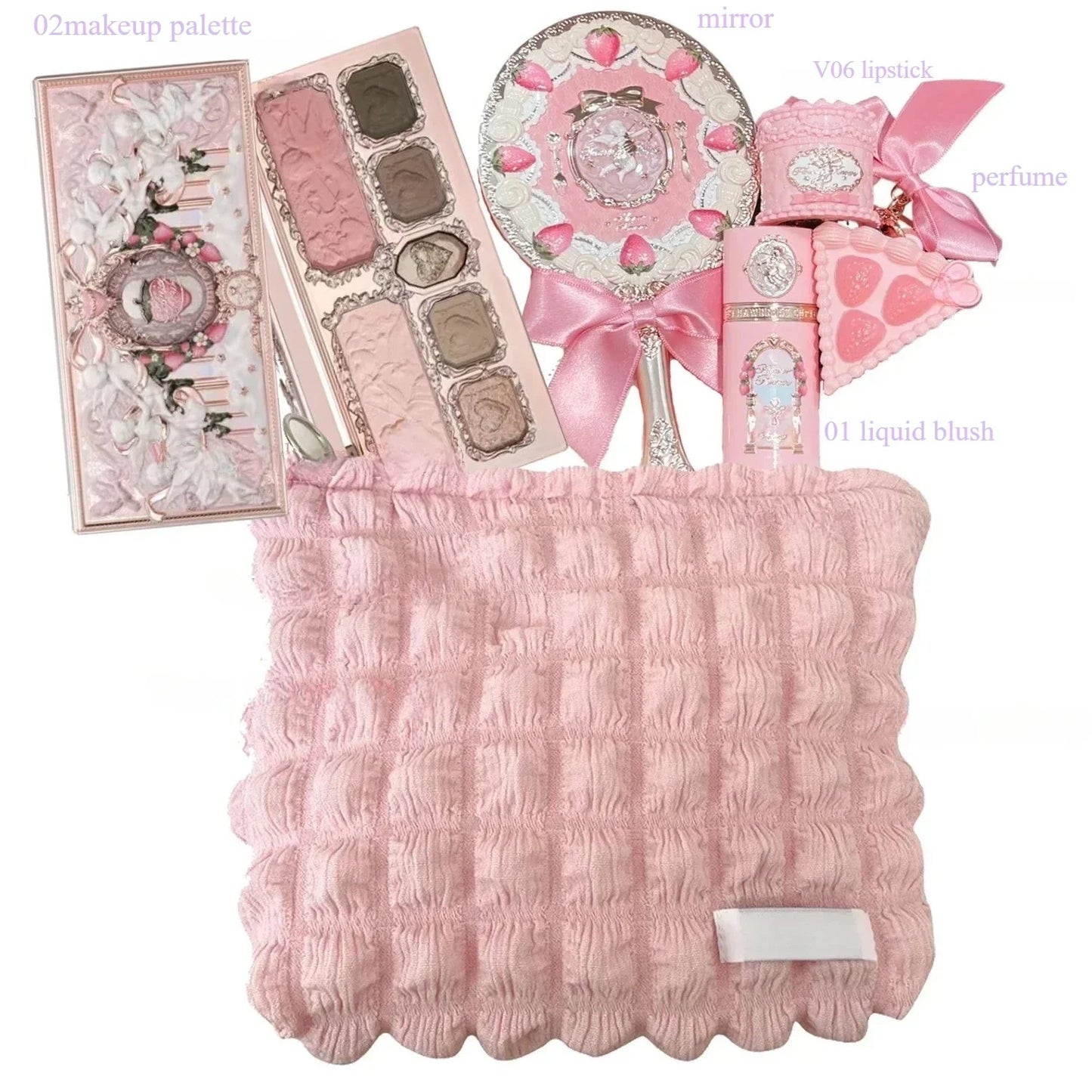 Flower Knows Strawberry Cupid Makeup Gift Box – 9-Piece Set with Eyeshadow, Blush & Lip Clay