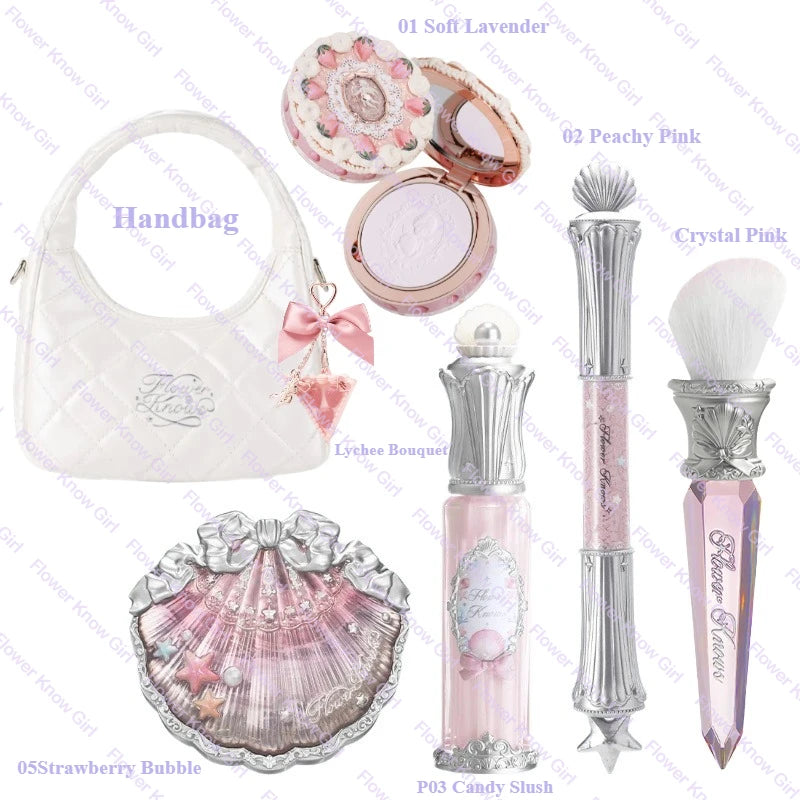 Flower Knows Shell's Jewel Mermaid Glow Set – Eyeshadow, Blush, Lip Gloss & Primer with Bag