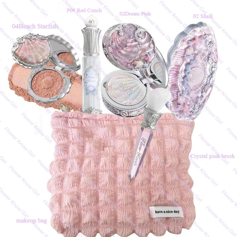 Flower Knows Shell's Jewel Makeup Kit – Full Face Set with Blush, Eyeshadow, Lip Cream & Highlighter