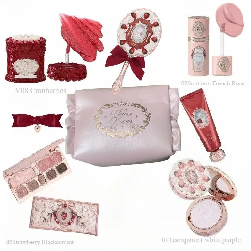 Flower Knows Strawberry Cupid Makeup Gift Set – Lip Mud, Blush & Face Palette