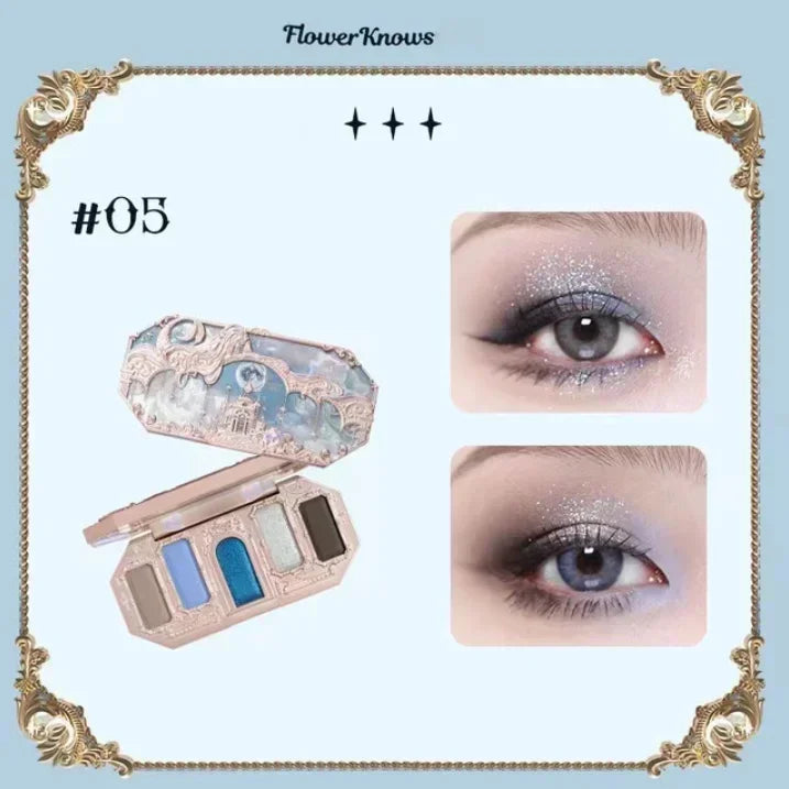 Flower Knows Moonlight Mermaid Makeup Set – Blush, Lip Gloss, Eyeshadow, Eyeliner & Mirror (Waterproof)