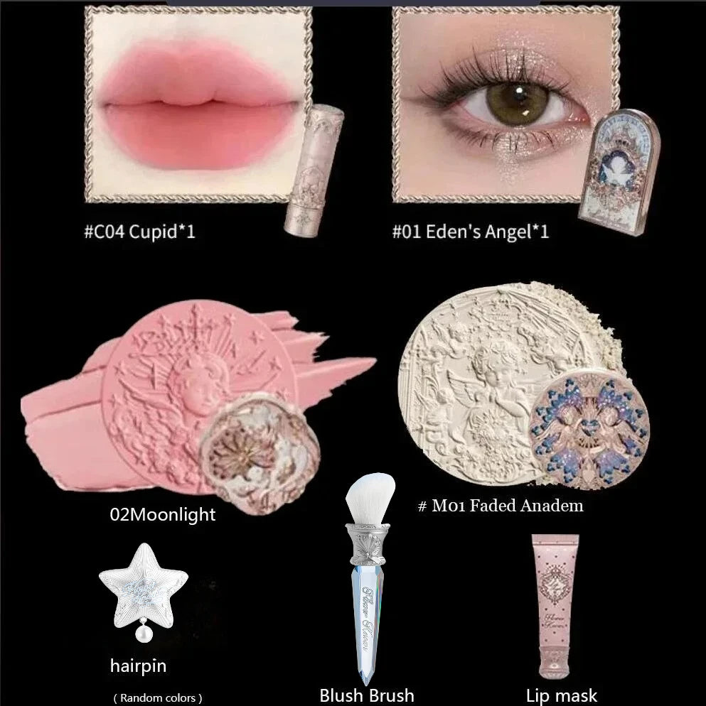 Flower Knows Little Angel Makeup Gift Set – Eyeshadow, Blush, Lipstick & Highlighter All-in-One Kit