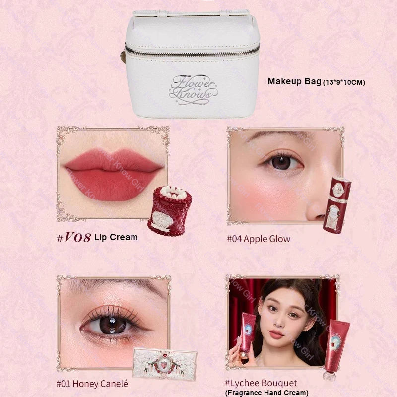 Flower Knows Strawberry Cupid Makeup Set – Full Kit Gift Box with Eyeshadow, Lip Cream, Blush & Powder