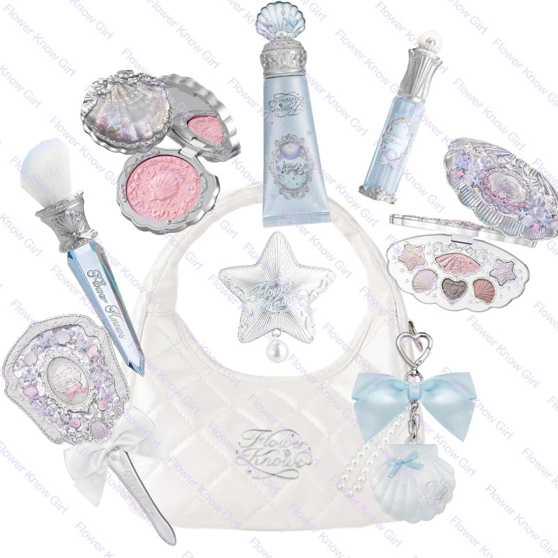 Flower Knows Shell's Jewel Mermaid Glow Set – Eyeshadow, Blush, Lip Gloss & Primer with Bag