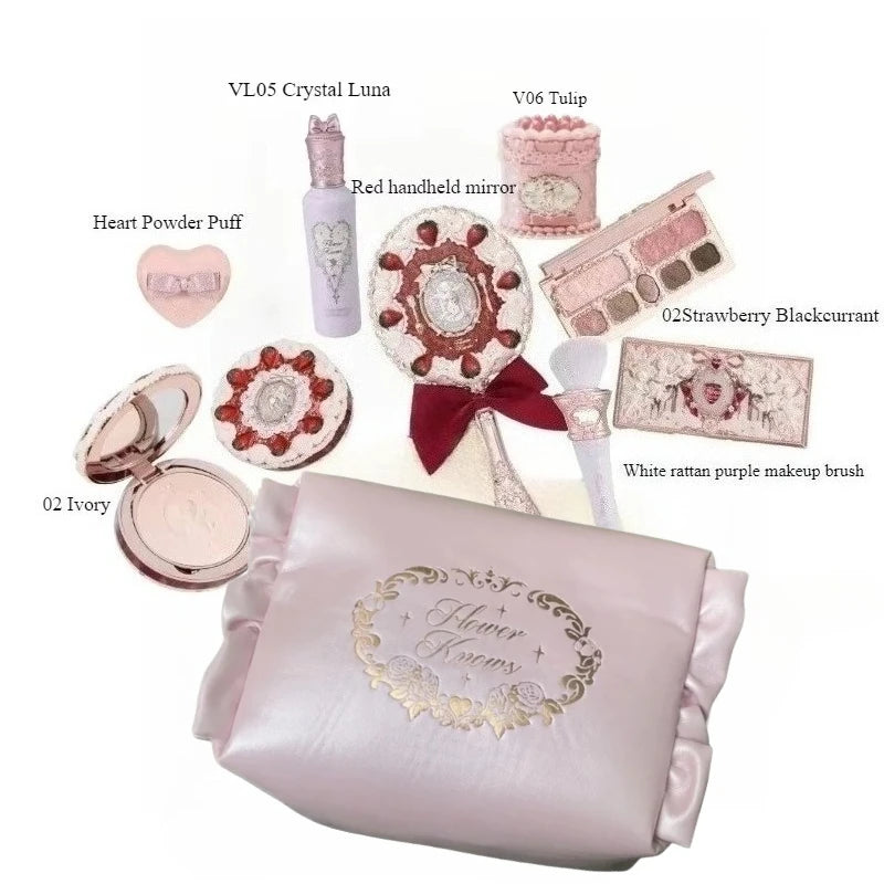 Flower Knows Strawberry Cupid Makeup Gift Set – Lip Mud, Blush & Face Palette
