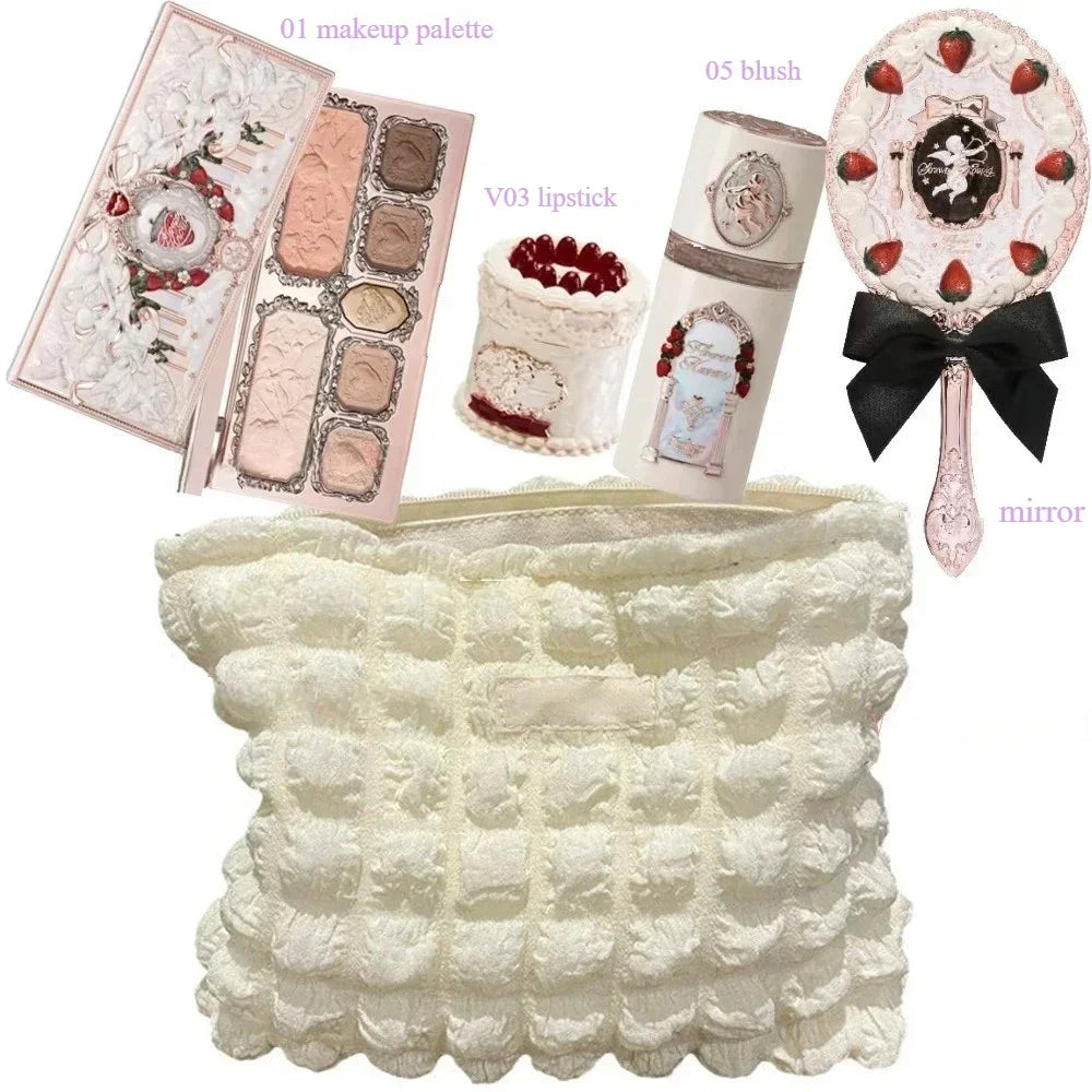 Flower Knows Strawberry Cupid Makeup Gift Box – 9-Piece Set with Eyeshadow, Blush & Lip Clay