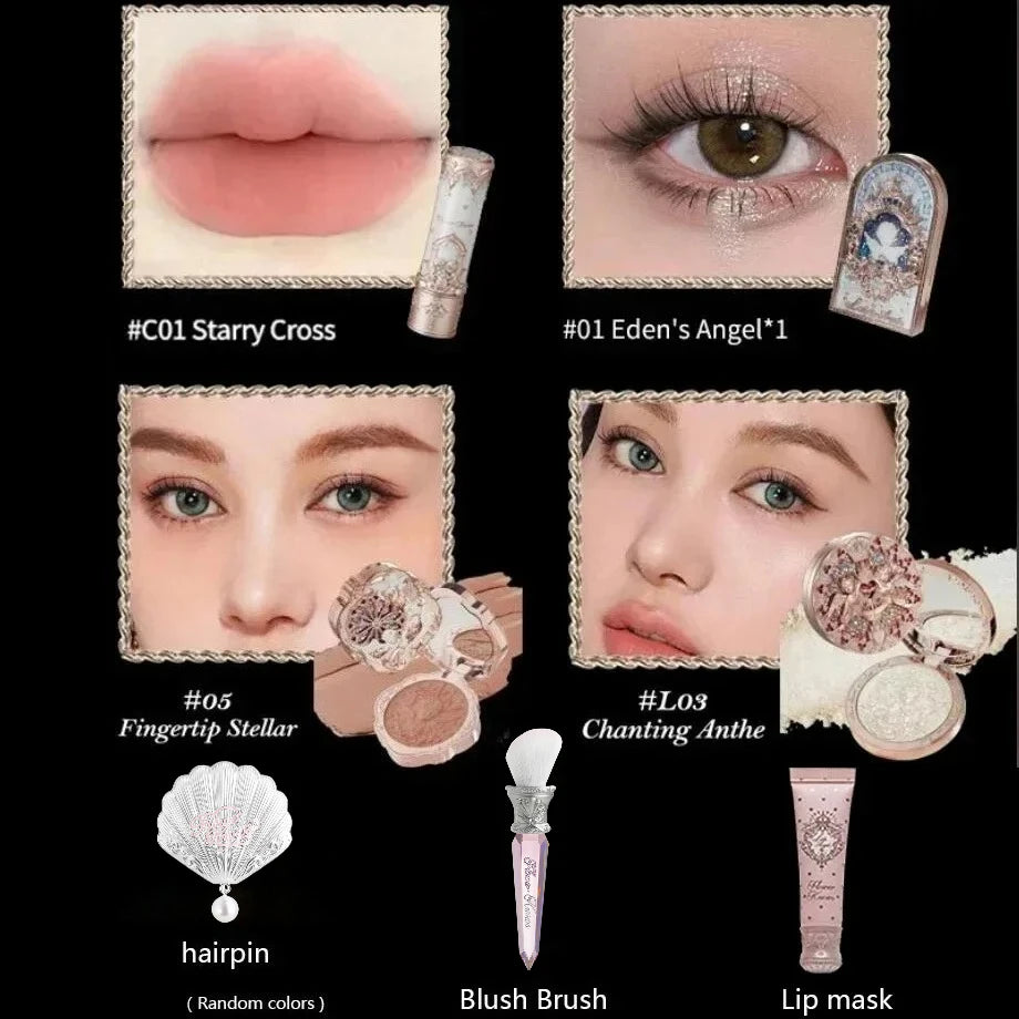 Flower Knows Little Angel Makeup Gift Set – Eyeshadow, Blush, Lipstick & Highlighter All-in-One Kit