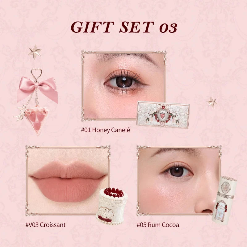 Flower Knows Strawberry Cupid Makeup Gift Set – Palette, Lip Cream, Blush & Puff