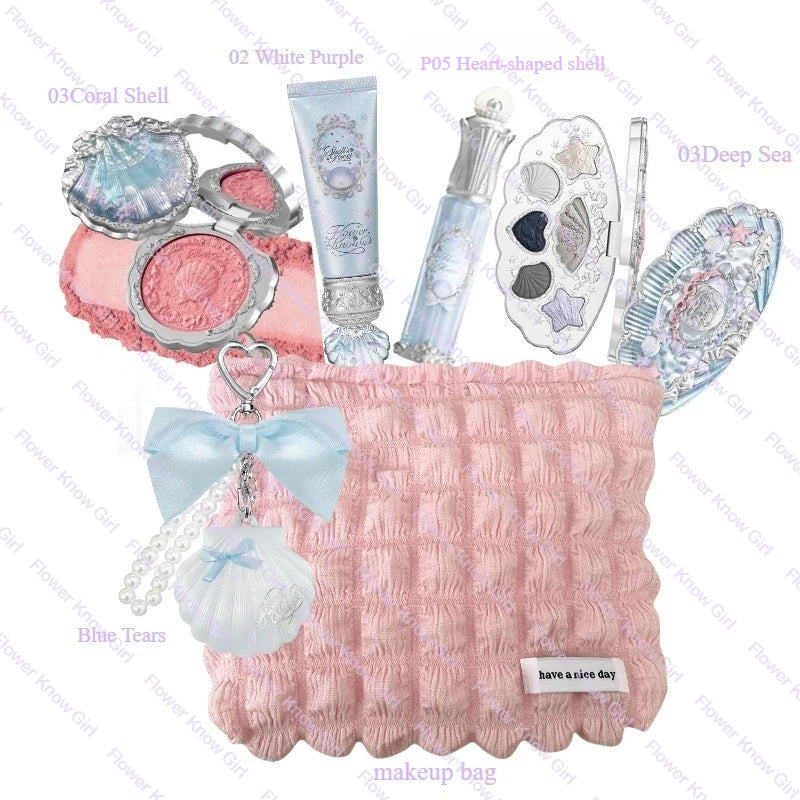 Flower Knows Shell's Jewel Makeup Kit – Full Face Set with Blush, Eyeshadow, Lip Cream & Highlighter