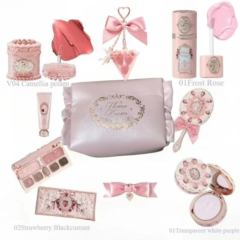 Flower Knows Strawberry Cupid Makeup Gift Set – Lip Mud, Blush & Face Palette