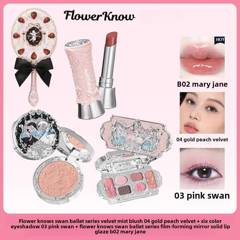 Flower Knows Swan Ballet Makeup Gift Set – Lipstick, Blush, Eyeshadow & Mirror
