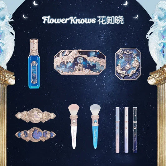 Flower Knows Moonlight Mermaid Makeup Set – Blush, Lip Gloss, Eyeshadow, Eyeliner & Mirror (Waterproof)