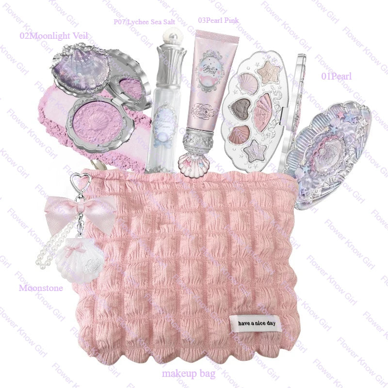 Flower Knows Shell's Jewel Makeup Kit – Full Face Set with Blush, Eyeshadow, Lip Cream & Highlighter